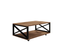 Hanah Home Mesa de Centro Multiusos 2 Niveles Pino Atlántico Melamina 98x60x33.6 cm con Ruedas y Almacenamiento